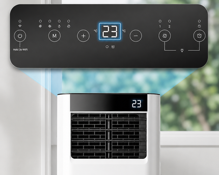 Climatiseur Mobile 7000 BTU (+ 20m²) 3-en-1 Écoénergétique Climatiseur Portable, Kit Fenêtre Inclus, Contrôle Via Appli Télécommande, Silencieux 48 dB, Minuterie 24 H, Idéal Pour Pièces Jusqu’à 20 m²